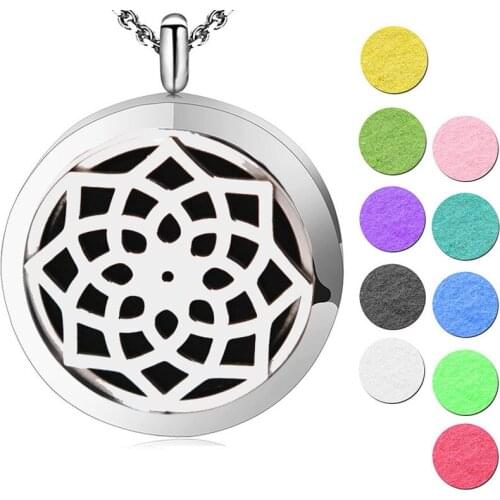 Silver Jewelry Lotus Flower Openable Magnetic Stainless Steel pendant Oils Aromatherapy Diffuser necklace locket