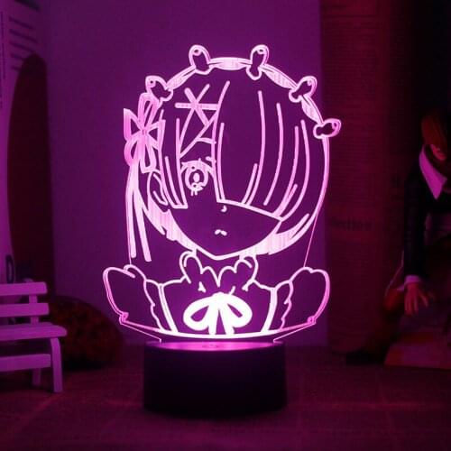 Anime 3D LED Night Light Rem Re Zero Figure 16 Colors Changing Lamp For Kids Bedroom Decor Table Lamp Child Gift Lamp