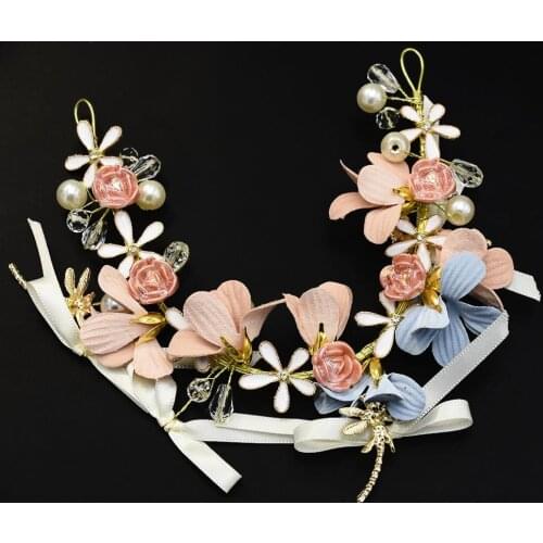 Handmade Flower Pearl Acrylic Beads Crowns Tiaras Hairbands Romantic Sweet Women Wedding Hair Accessories for Bride Bridesmaids