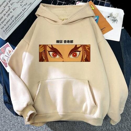 Demon Slayer Kimetsu No Yaiba Kyojuro Rengoku Hoodies Harajuku Anime Hip Hop Flame Hashira Eyes Kawaii Loose Sweatshirt Women