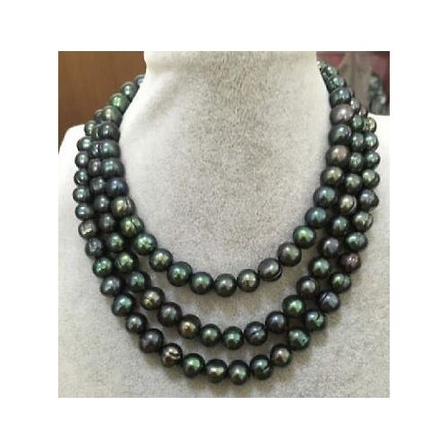 Gorgeous 11-12mm natural tahitian peacock green pearl necklace 48 inch choker