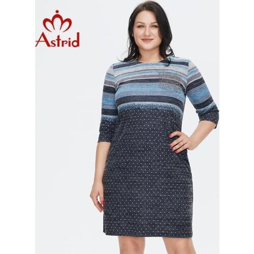 Astrid Womens Dress 2021 for Women Casual Plus size Polka dot Striped Gradient Print Velvet midi Dresses Office Diamond craft