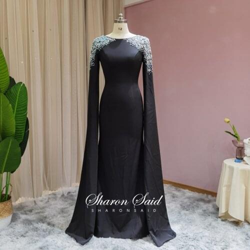Elegant Black Mermaid Muslim Evening Dress Long Sleeve Beaded White Arabic Red Prom Formal Dresses for Women Wedding Party Gowns