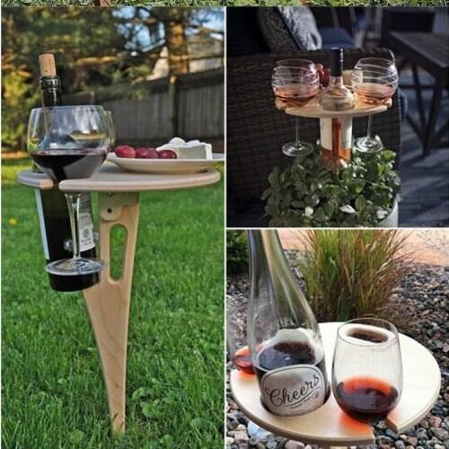 1Pc Portable Foldable Wooden Wine Rack With Round Mini Picnic Desk Table For Outdoor Indoor Easy To Carry Wine Rack Dropshipping