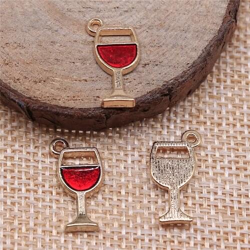 10pcs 10x18mm Red Wine Glass Charms Pendant DIY Metal Jewelry Making KC Gold Color Enamel