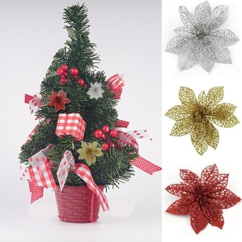 10Pcs Artificial Glitter Flowers Simulation Christmas Glitter Wedding Christmas Tree Ornaments Valentines Day Decoration 5Z