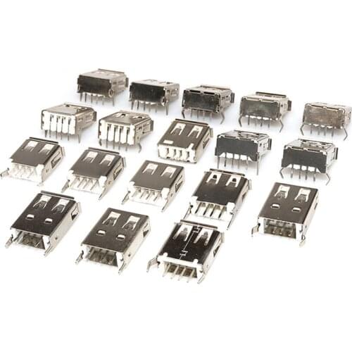 10PCS USB 2.0 jack A Type USB Connector Female Socket Straight / Right Angle Feet 90Degree / 180degree DIP