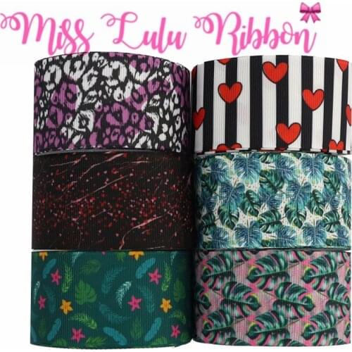 16mm-75mm Spring Flower Series Green Leaf Sweet Heart Printed Grosgrain/Foe Ribbon DIY Hair Bowknots 50yards/roll