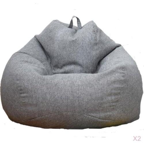 2 Pcs Solid Color Linen Bean Bag Cover Sofa Slipcover with Easy Carry Handle Inner Pockets Perfect Stuffed Animal Toys Storage