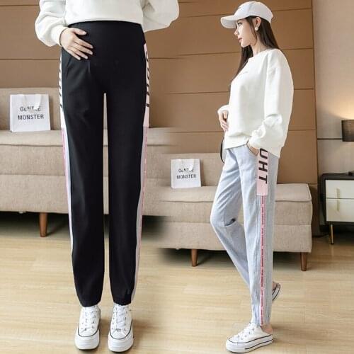 2962# Maternity Pants Spring Autumn Casual Pants Loose Comfy Letter Printing Elastic Waist Maternity Trousers