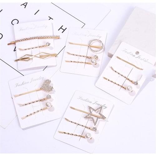 3pcs/set Crystal Pearl Metal Hair Clip Bobby Pin Rhinestone Barrettes Hairpin Hair Accessories Beauty Styling Tools Women