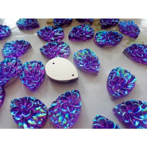 60pcs purple AB colour crystal sew on rhinestone drop shape Parquet flatback 13*18mm resin gem stones Strass diamond