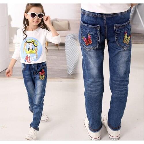 Brand kids boys girls jeans pants spring autumn soft children girl baby elastic waist cartoon cotton denim jeans for boys girls