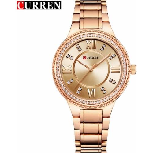 NEW Womens Fashion Watches Curren Luxury Gold Stainless Steel Quartz Watch Ladies Dress Jewelry For Women Gifts Wristwatches