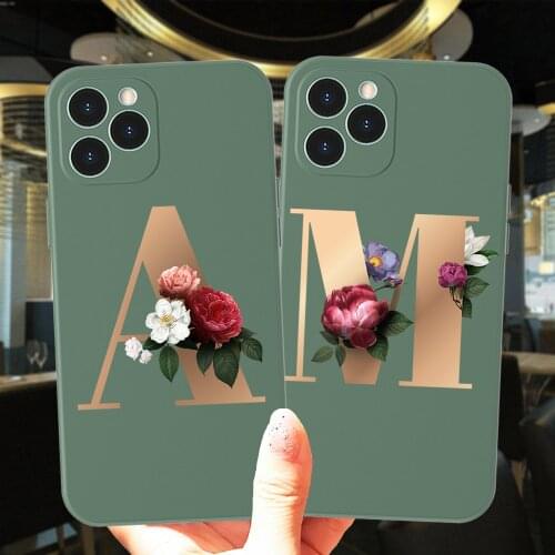 Floral Gold Initial Alphabet A To Z Letter Phone Case For iPhone 11 12 Pro Max 8 7 X XS XR SE2 Cute Cover Soft Silicone Fundas