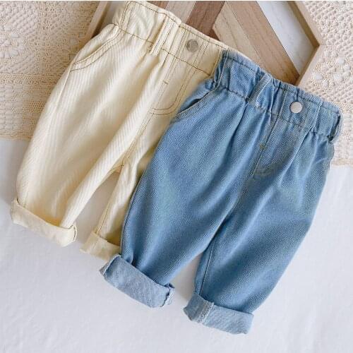 Baby Soft Jeans Boys Clothing 2021 Spring Baby Solid Color Casual High Waist Big PP Pants for Girl Boy