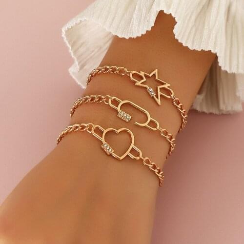 European and American Fashion Ornament Simple Personality Geometric Metal Bracelet Female with Hearts Five-pointed Star Bracelet