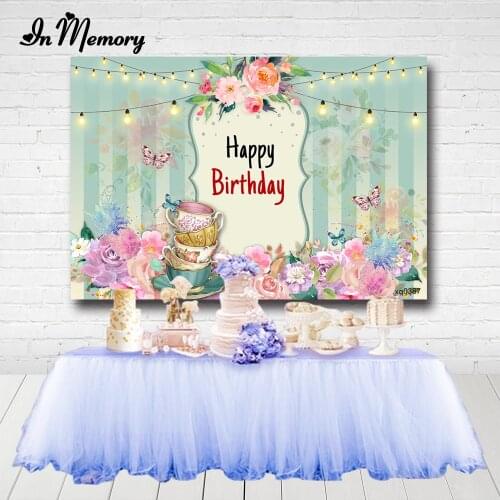 InMemory Custom Flowers Butterfly Girls Birthday Party Backdrops For Photo Studio Light Tea Party Baby Shower Newborn Photozone