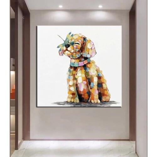 100% Handpainted Oil Painting Art Painting Hand Made Modern Lovely Dog Wall Art Living Room Decor Wall Pictures No Framed Canvas