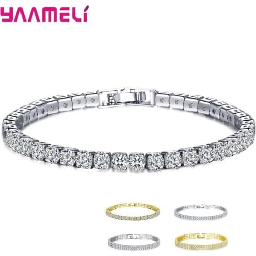 Classic Shining Single/Multiple Rows Rhinestone Bangle For Women Best 925 Sterling Silver Gold Color Tennis Bracelet Jewelry