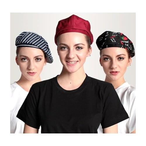 Korean coffee shop waitress beret caps womens and mens small pepper restaurant chef hat fashion hotel checked hats free shipping