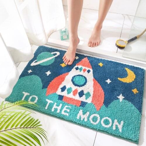 Cartoon Flocking Bath Mat Super Soft Microfiber Bathroom Carpet Non-slip Absorbent Foot Mat Machine Washable Bathroom Rug