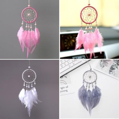 Handmade Dream Catcher Pendant Mini Car Ornaments Innovative Gifts Wind Chimes Dreamcatcher Natural Feathers Wall Hanging Decor