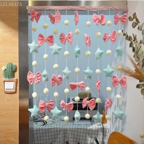 Girl Cute Heart Stars Bowknot Decor Door Curtain Kids Bedroom Romantic Window Living Room Curtains home Wall Hang decoration