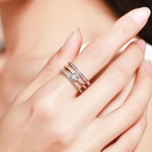 Trendy Korean Style 925 Sterling Silver Multi-layer Wedding Rings For Women Dazzling Zirconia Crystal Opening Ring S-R239