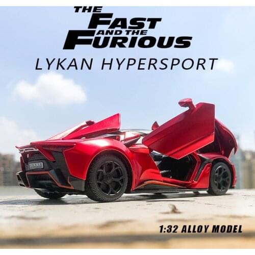 Alloy Model Car 1:32 Diecast Miniature LYKAN Hypersport Fast&Furious Metal Vehicle for Boy Collection Gifts Childrens New Toys