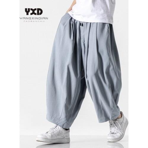 Fashion casual trousers mans solid harajuku vintage wide leg pants mens pleated harem pants men japanese streetwear loose pants