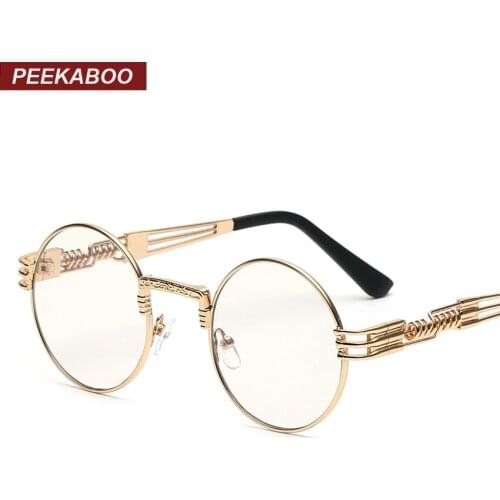 Peekaboo clear fashion gold round frames eyeglasses for women vintage steampunk round glasses frames for men male nerd metal