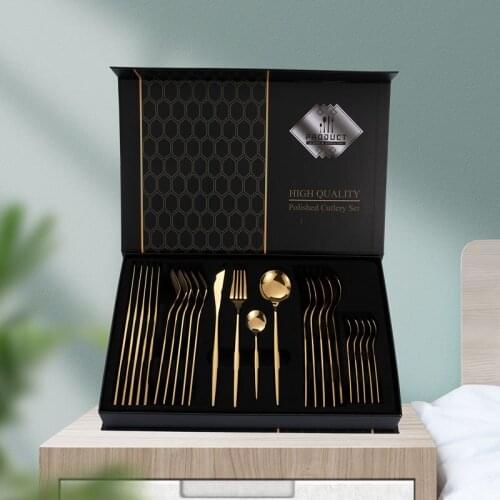 24pcs 304 Stainless Steel Dinnerware Set High-Class Knife Spoon Fork Cutlery Flatware Table Set For Home Party Gathering Gift