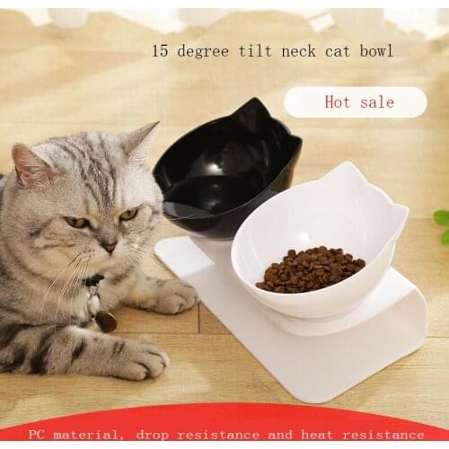 Inclined Neck Protector Cat Bowl, Cat Food Bowl, Oblique Mouth Plastic Cat Double Bowl, Water Bowl, Dog Bowl, Pet Bowl
