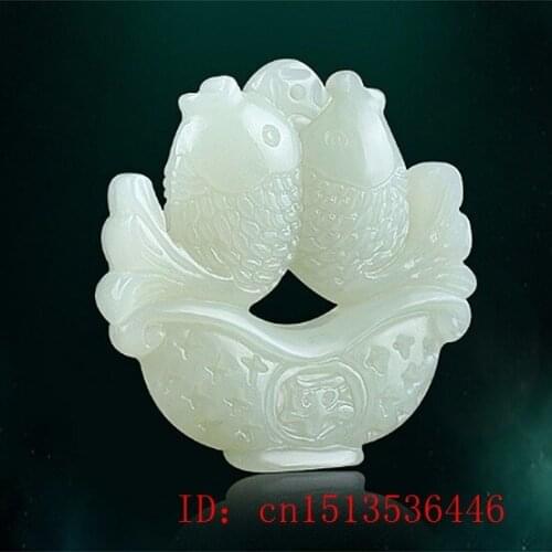 Natural Green Jade Double Sided Carving Fish Pendant Necklace Charm Jewellery Fashion Accessories Hand-Carved Luck Amulet Gifts