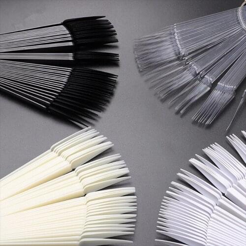 50pcs Nail Art Sticks Display Clear White Black Oval Fan Style Nail Art Practice Tools Tips Practice Manicure Tools