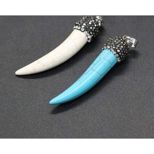 Natural Stone Pendant wolfs tooth shape inlaid with Crystal for Women Jewelry Making Necklace Accessories Reiki Healing Gift