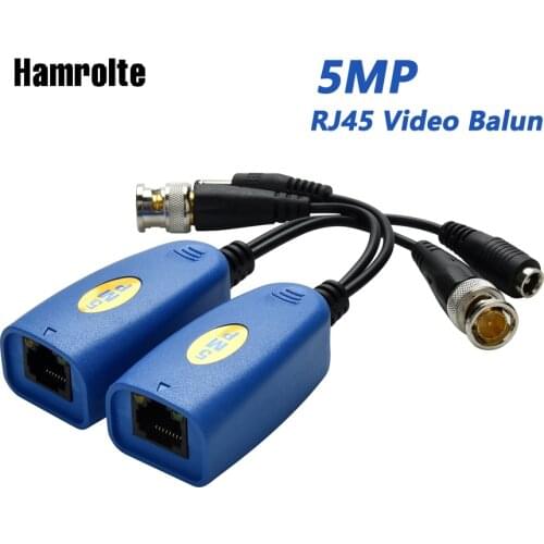 Hamrolte RJ45 HD Video Balun 1CH Passive Power Video Balun For 5MP/4MP/1080P/720P CVI/TVI/AHD/CVBS Camera Cat5/5e/6 Video Balun