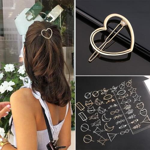Hair Accessories Fashion Metal Geometric Circle Shape Hair Clip Triangle Hair Clip Pin Headwear Barrettes Hairband Moon Circle