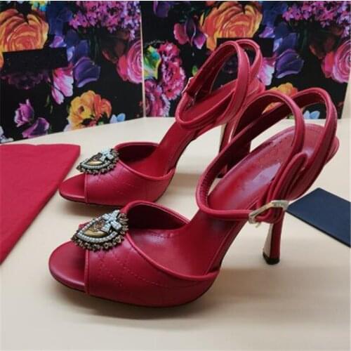 Luxury Brand Sandals Women Heart Bowknot Decoration Thin High Heels Fashion Leather Shoes Woman Pumps Summer Gladiator Sandals