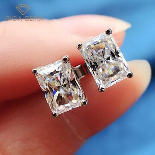 GICA GEMA Women 1ct Rectangle Stud Earrings 925 Sterling Silver Created Diamond White Gem Wedding Promise Vintage Fine Jewelry