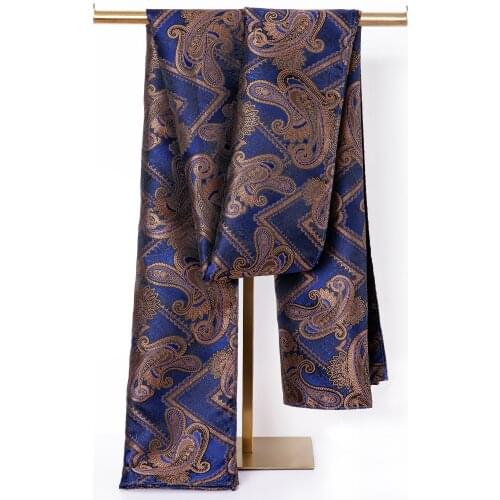 Luxy Fashion Men Scarf Blue Paisley Floral 100% Silk Scarf Autumn Winter Casual Business Suit Shirt Scarf 160*50cm Barry.Wang