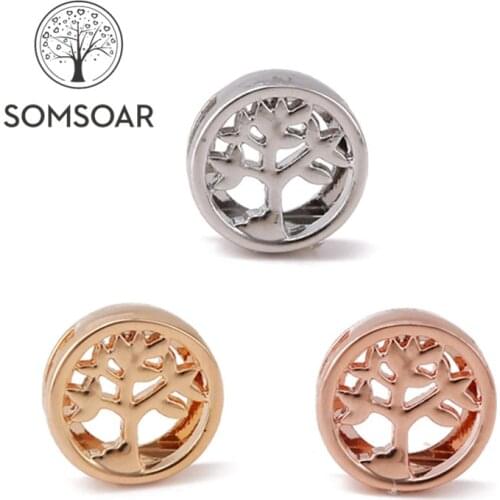 Somsoar Jewelry Tree of Life Slide DIY Round Charms fit 10mm Wide Leather wrappable Mesh Bracelet Necklace 10pcs/lot