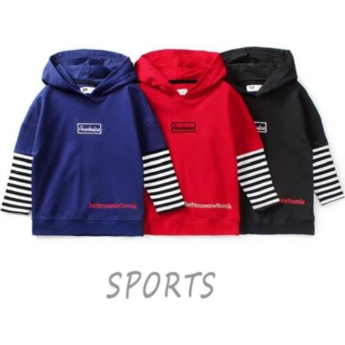 Child Sweatshirt Spring Korean Style Stripe Patchwork Hooded Tops Child Long Sleeve Sweatshirt Kids Clothes Hoodies For Boys