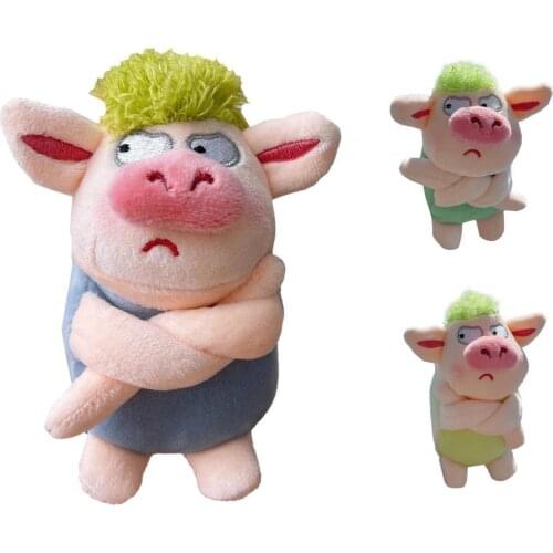 Creative Adorable Animal Keychain Exquisite Workmanship Green Hair Plush Animal Angry Pig Doll Pendant for Decoration