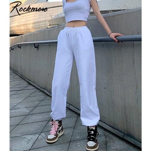 Rockmore Drawstring Sweatpants Plus Size High Waist Trousers Women White Streetwear Wide Leg Sweat Pants Gray Oversized Joggers