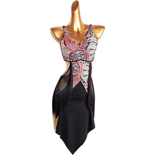 Irregular Latin Dress Sleeveless Tassel Bare Back Female Latin Dance Dress Women Latin Dance Suit Belly Ballroom
