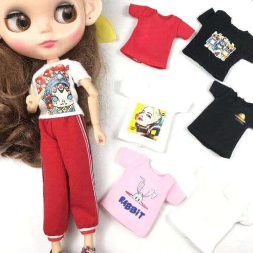 1PCS Cute blyth Dolls T-shirt Fashion Shirt Casual White/Black/Pink T-shirt for blyth licca azone 1/6 dolls accessories