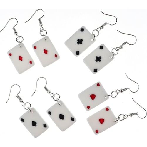 2021 Trend Magic Poker Game Solitaire Crafts Square Unusual Earrings Ladies Cute Cool Things Accessories Teens