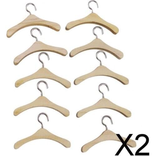 2x10 Pieces Wooden Clothes Hanger Metal Hook for 18" BJD Dolls 6cm